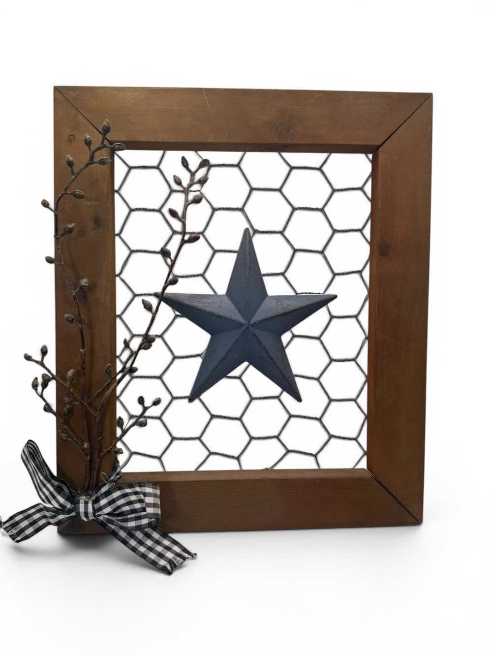 Rustic Brown Wood Frame with Blue Star Accent - Home Accents